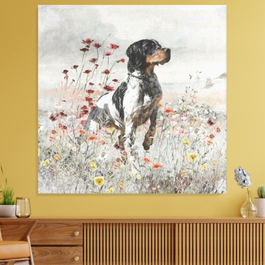 Brittany Spaniel jaagt in het veld Canvas Afdruk (Insitu (Woonkamer))