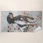 Brittany Spaniel jaagt in het veld Strandlaken (Voorkant)