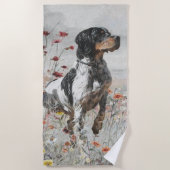 Brittany Spaniel jaagt in het veld Strandlaken (Voorkant)