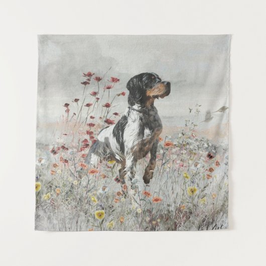 Brittany Spaniel jaagt in het veld Wandkleed (Voorkant)