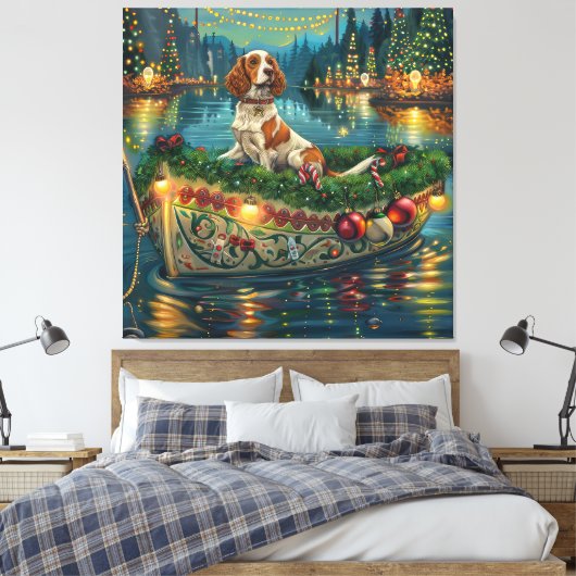 Brittany Spaniel Kerst Feestelijke reis Canvas Afdruk (Insitu (Slaapkamer))