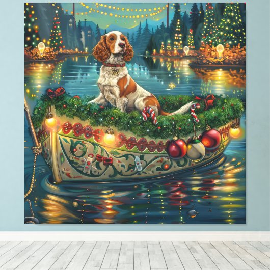 Brittany Spaniel Kerst Feestelijke reis Canvas Afdruk (Insitu (Houten vloer))