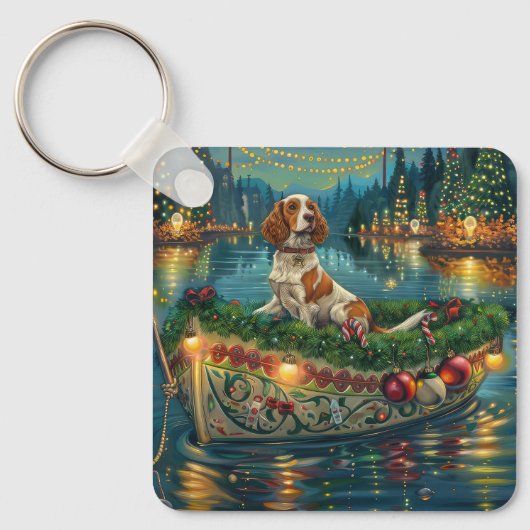 Brittany Spaniel Kerst Feestelijke reis Sleutelhanger (Voorkant)