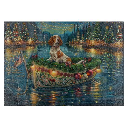 Brittany Spaniel Kerst Feestelijke reis Snijplank (Voorkant)