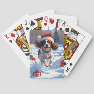 Brittany Spaniel Kerst Festieve Sneeuw Scene Pokerkaarten