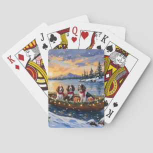 Brittany Spaniel Kerstboot Vakantie Pokerkaarten