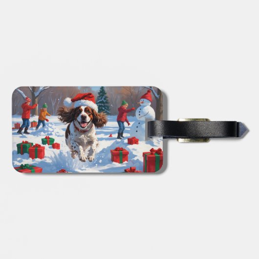 Brittany Spaniel Kerstfeest Sneeuwscène Bagagelabel (Achterkant horizontaal)