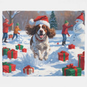 Brittany Spaniel Kerstfeest Sneeuwscène Fleece Deken (Voorkant (Horizontaal))