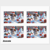 Brittany Spaniel Kerstfeest Sneeuwscène Rechthoekige Sticker (Vel)