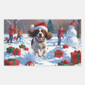 Brittany Spaniel Kerstfeest Sneeuwscène Rechthoekige Sticker (Voorkant)