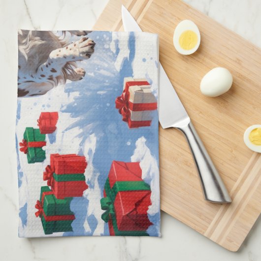 Brittany Spaniel Kerstfeest Sneeuwscène Theedoek (Quarter Fold)