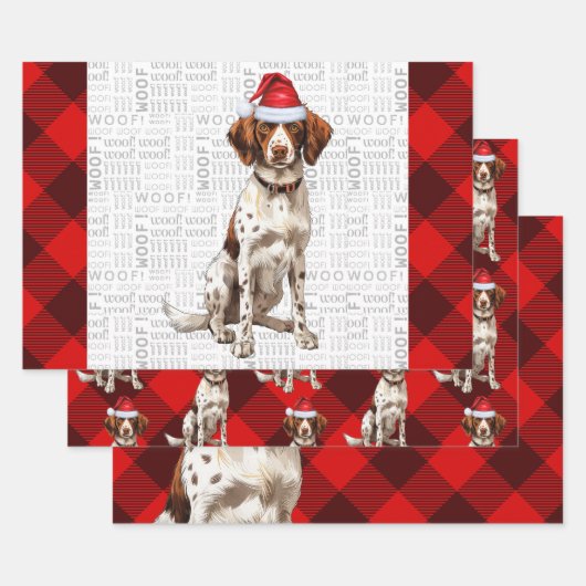 Brittany Spaniel Kersthond Red Buffalo Plaid Inpakpapier Vel (Set)