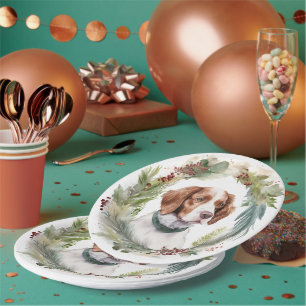 Brittany Spaniel Kerstkrans Festieve Pup Papieren Bordje