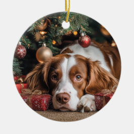 Brittany Spaniel Kerstmis Keramisch Ornament