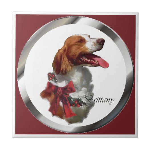 Brittany Spaniel Kerstmis Tegeltje (Voorkant)
