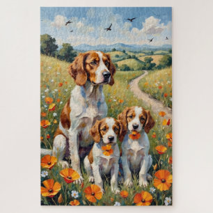 Brittany Spaniel Klaproosveld Kunst Legpuzzel