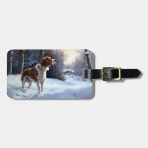 Brittany Spaniel Laat het sneeuwen Kerstmis Bagagelabel