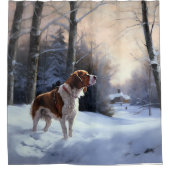 Brittany Spaniel Laat het sneeuwen Kerstmis Douchegordijn (Voorkant)