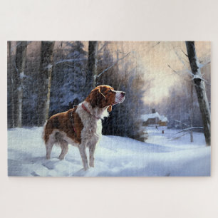 Brittany Spaniel Laat het sneeuwen Kerstmis Legpuzzel