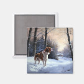 Brittany Spaniel Laat het sneeuwen Kerstmis Magneet (Voorkant / Achterkant)
