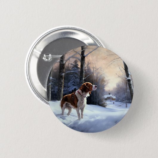 Brittany Spaniel Laat het sneeuwen Kerstmis Ronde Button 5,7 Cm (Voorkant /achterkant)
