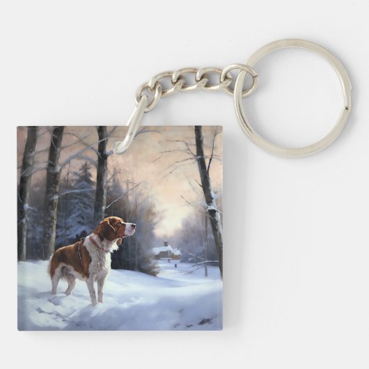 Brittany Spaniel Laat het sneeuwen Kerstmis Sleutelhanger (Achterkant)
