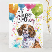 Brittany Spaniel met ballonnen Kaart (Gele Bloem)