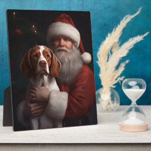 Brittany Spaniel met Kerstman Kerstmis Fotoplaat