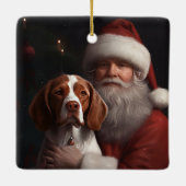 Brittany Spaniel met Kerstman Kerstmis Keramisch Ornament (Achterkant)