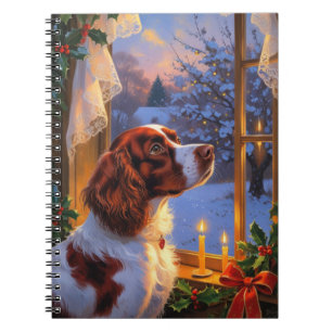 Brittany Spaniel met Kerstverlichting Vakantie Notitieboek
