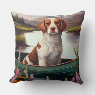 Brittany Spaniel op een peddel: Een landschappelij Kussen