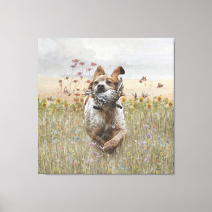 Brittany Spaniel op kwarteljacht , Kunst   Canvas Afdruk