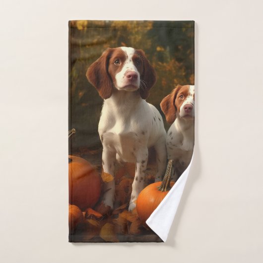 Brittany Spaniel Puppy Herfst Delight Pompoen Bad Handdoek (Handdoek)