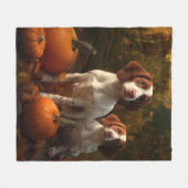 Brittany Spaniel Puppy Herfst Delight Pompoen Fleece Deken (Voorkant (Horizontaal))