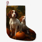 Brittany Spaniel Puppy Herfst Delight Pompoen Kleine Kerstsok (Voorkant)