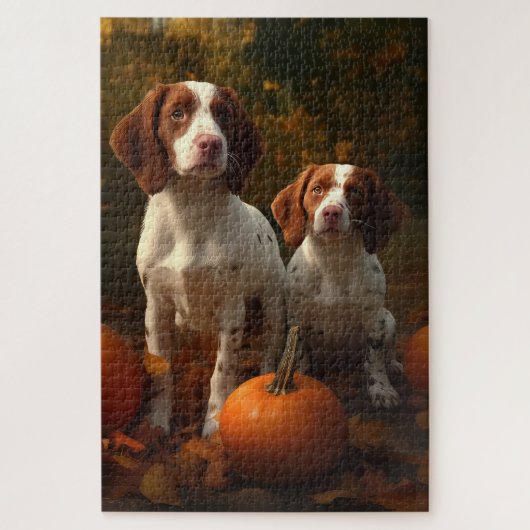 Brittany Spaniel Puppy Herfst Delight Pompoen Legpuzzel (Verticaal)