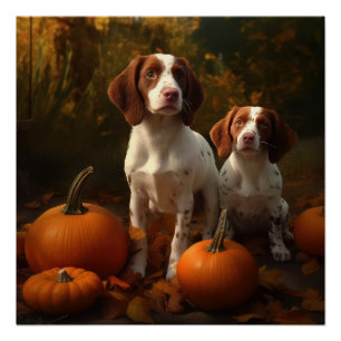 Brittany Spaniel Puppy Herfst Delight Pompoen Perfect Poster