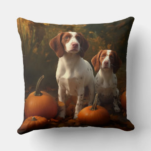 Brittany Spaniel Puppy Herfst Plezier Pompoen  Kussen