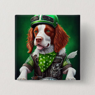 Brittany Spaniel rijdt fiets St. Patrick's Day Vierkante Button 5,1 Cm