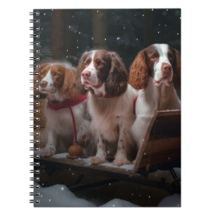 Brittany Spaniel Sneeuw Slede Kerst Decoratie Notitieboek