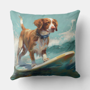 Brittany Spaniel Strand Surfen Schilderen  Kussen