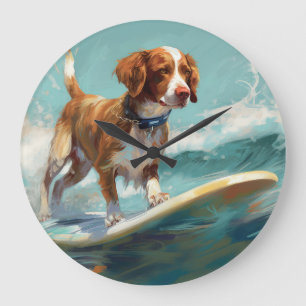 Brittany Spaniel Strand Surfen Schilderij Grote Klok