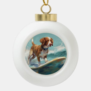 Brittany Spaniel Strand Surfen Schilderij Keramische Bal Ornament