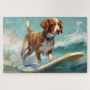 Brittany Spaniel Strand Surfing Schilderij Legpuzzel