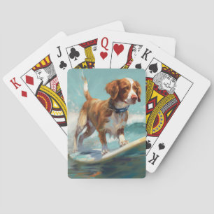Brittany Spaniel Strand Surfing Schilderij Pokerkaarten