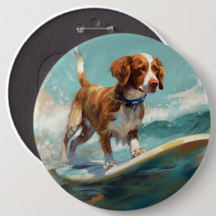 Brittany Spaniel Strand Surfing Schilderij Ronde Button 6,0 Cm
