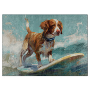 Brittany Spaniel Strand Surfing Schilderij Snijplank