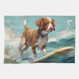 Brittany Spaniel Strand Surfing Schilderij Theedoek