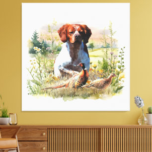 Brittany Spaniel – Veld, Focus, Fazant, Kunst  Canvas Afdruk