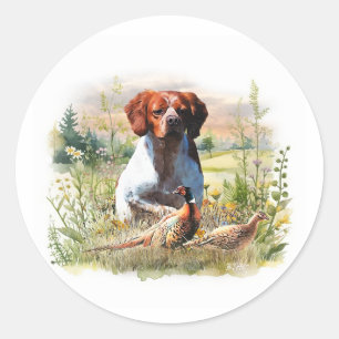Brittany Spaniel – Veld, Focus, Fazant, Kunst Ronde Sticker